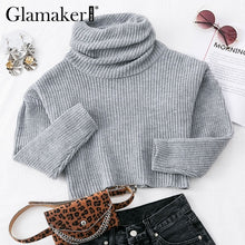 Load image into Gallery viewer, Glamaker Grey knitted turtleneck short sweater Women autumn pull crop sweater ladies jumper winter Female pull knitwear pullover