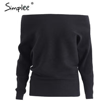 Load image into Gallery viewer, Simplee Off shoulder sexy elastic knitting pullover female Bat long sleeve knitted sweater women Fashion jumper pull knit shirt
