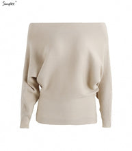 Load image into Gallery viewer, Simplee Off shoulder sexy elastic knitting pullover female Bat long sleeve knitted sweater women Fashion jumper pull knit shirt