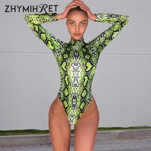 Load image into Gallery viewer, ZHYMIHRE Sexy Neon Green Snake Print Bodysuit Women Jumpsuit Long Sleeve O Neck Female Body Combinaison Femme Serpentine Overall