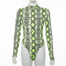 Load image into Gallery viewer, ZHYMIHRE Sexy Neon Green Snake Print Bodysuit Women Jumpsuit Long Sleeve O Neck Female Body Combinaison Femme Serpentine Overall